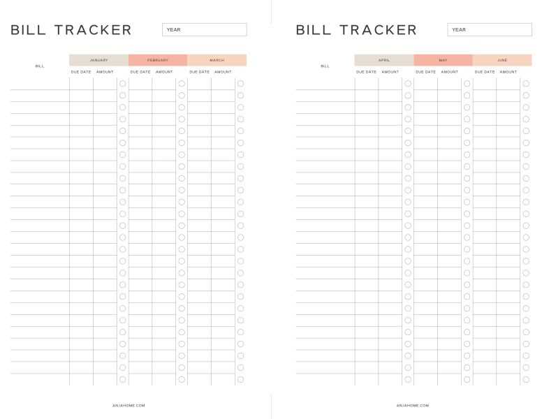 bill organizer printable