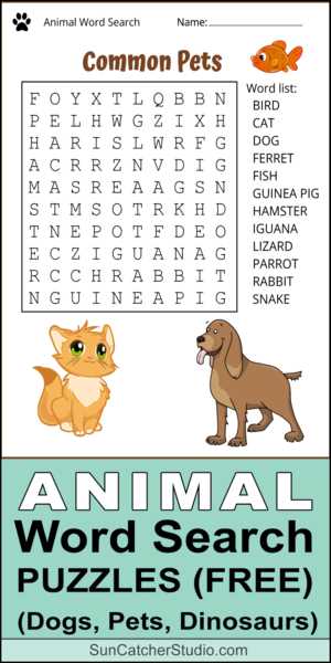 animal word search printable