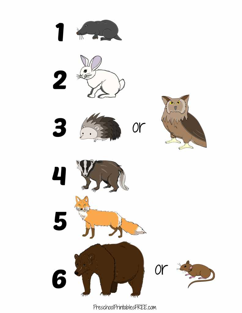 animals from the mitten printables