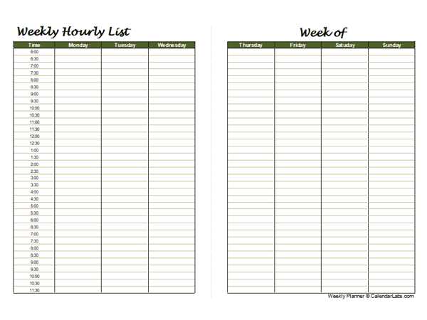 weekly planner hourly printable