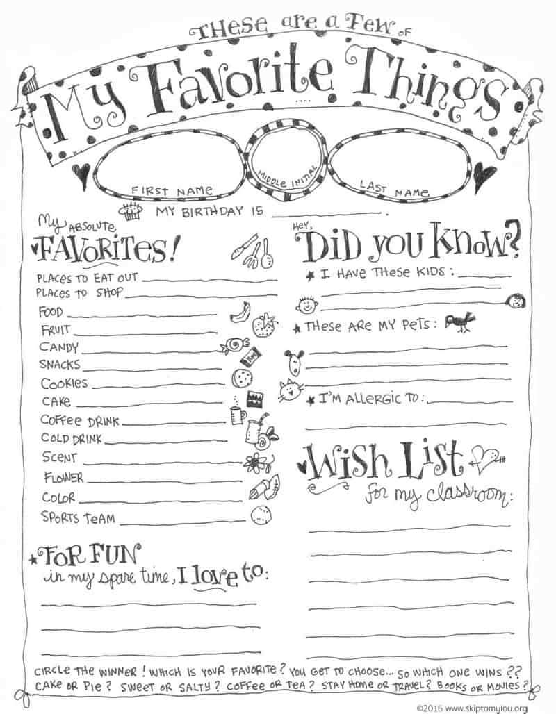 free printable my favorite things list printable