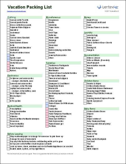 beach vacation packing list printable