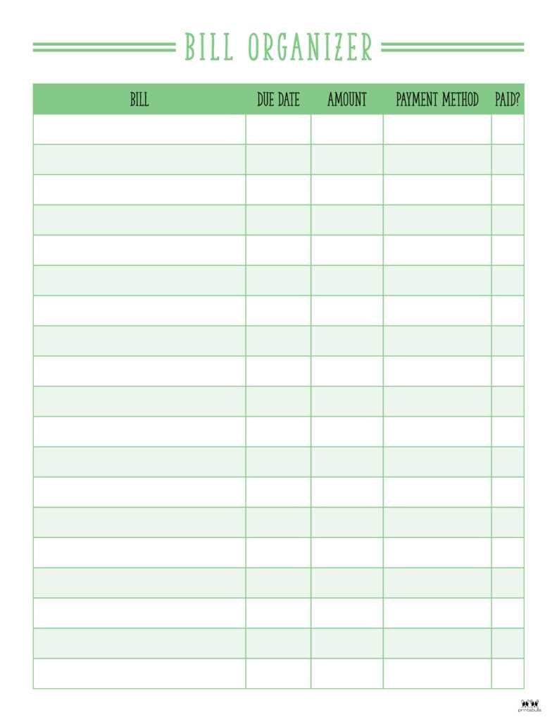 bill organizer printable