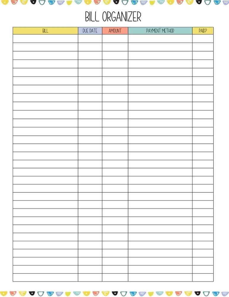 bill organizer printable