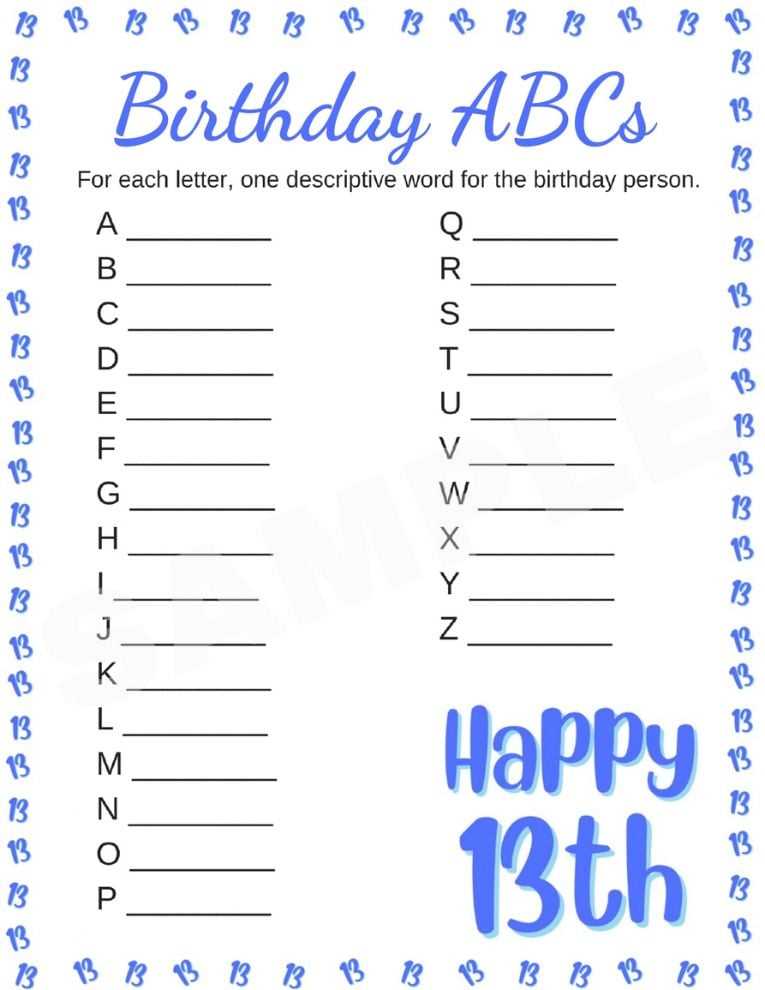 printable birthday games