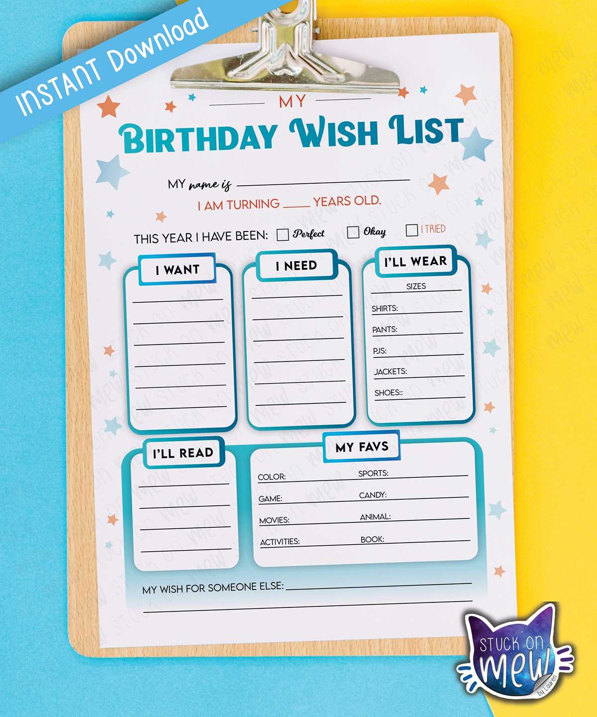 birthday wish list printable