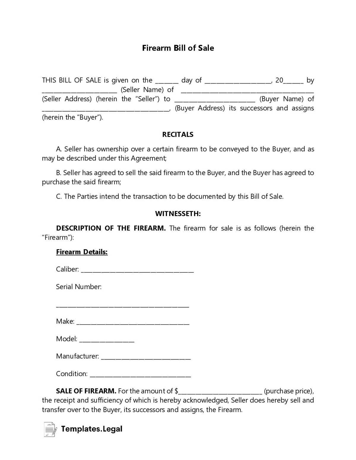 printable bill of sale for gun