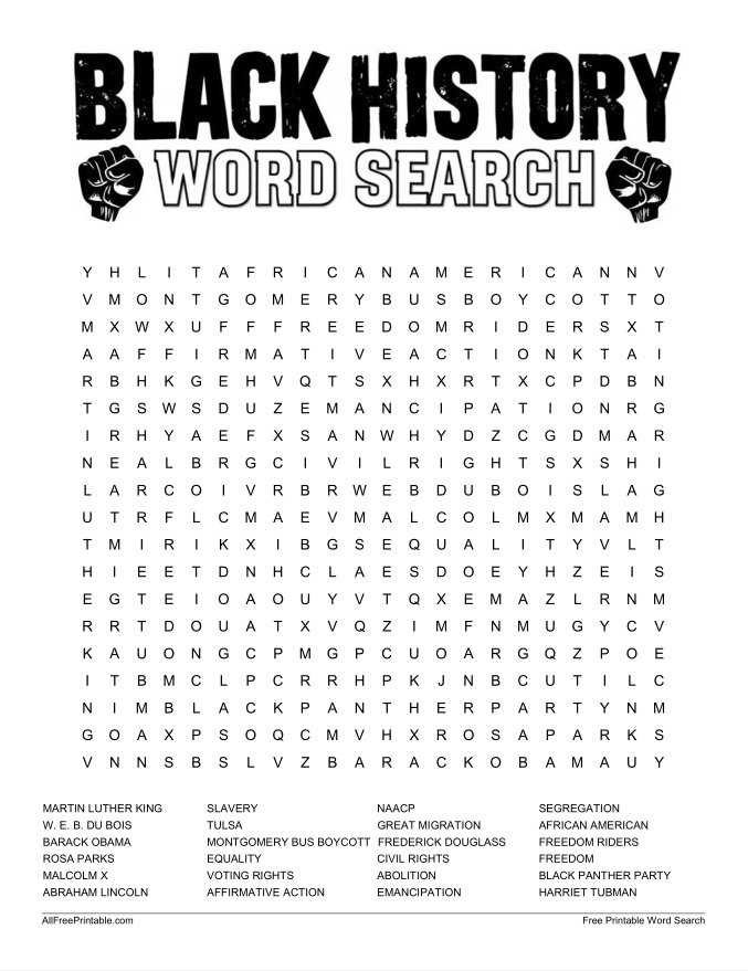 black history month word search printable
