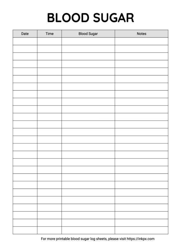 blood glucose chart printable