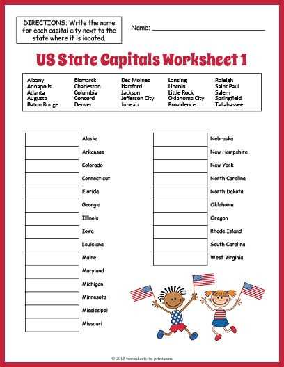 free printable states and capitals worksheets