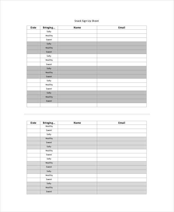 free printable snack sign up sheet