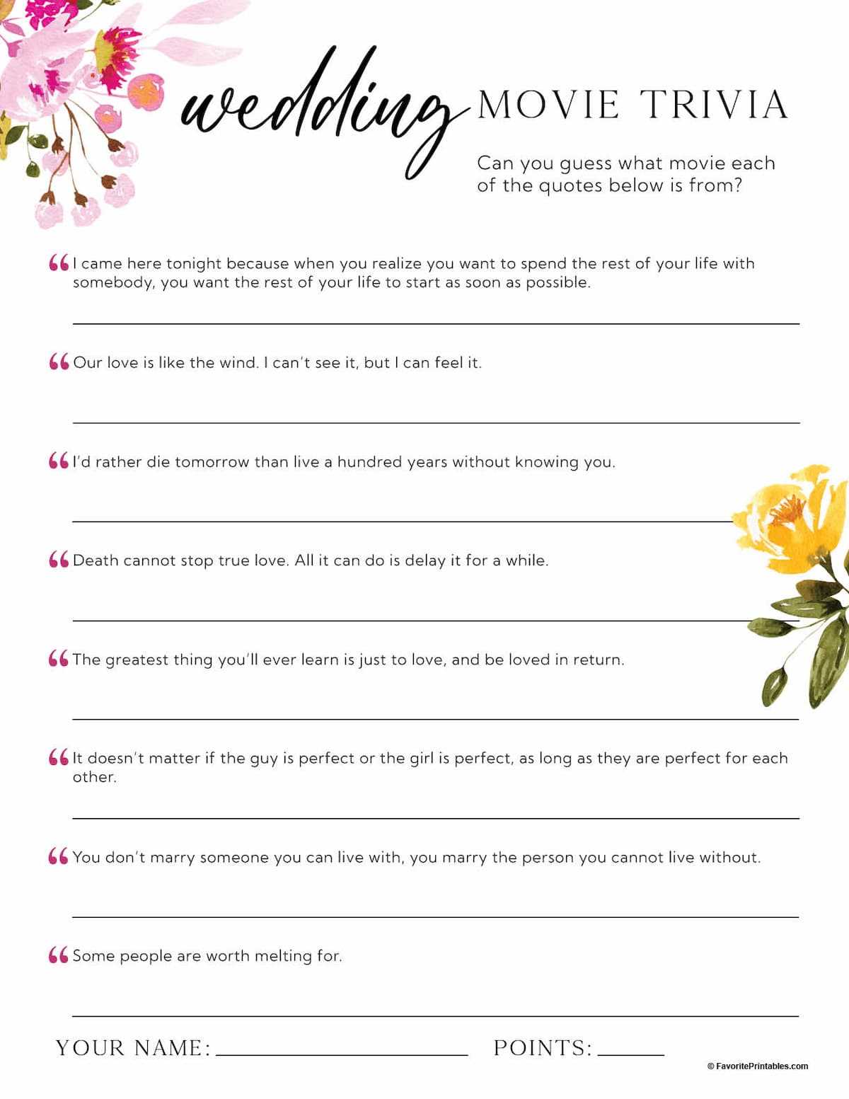 bridal shower games free printable