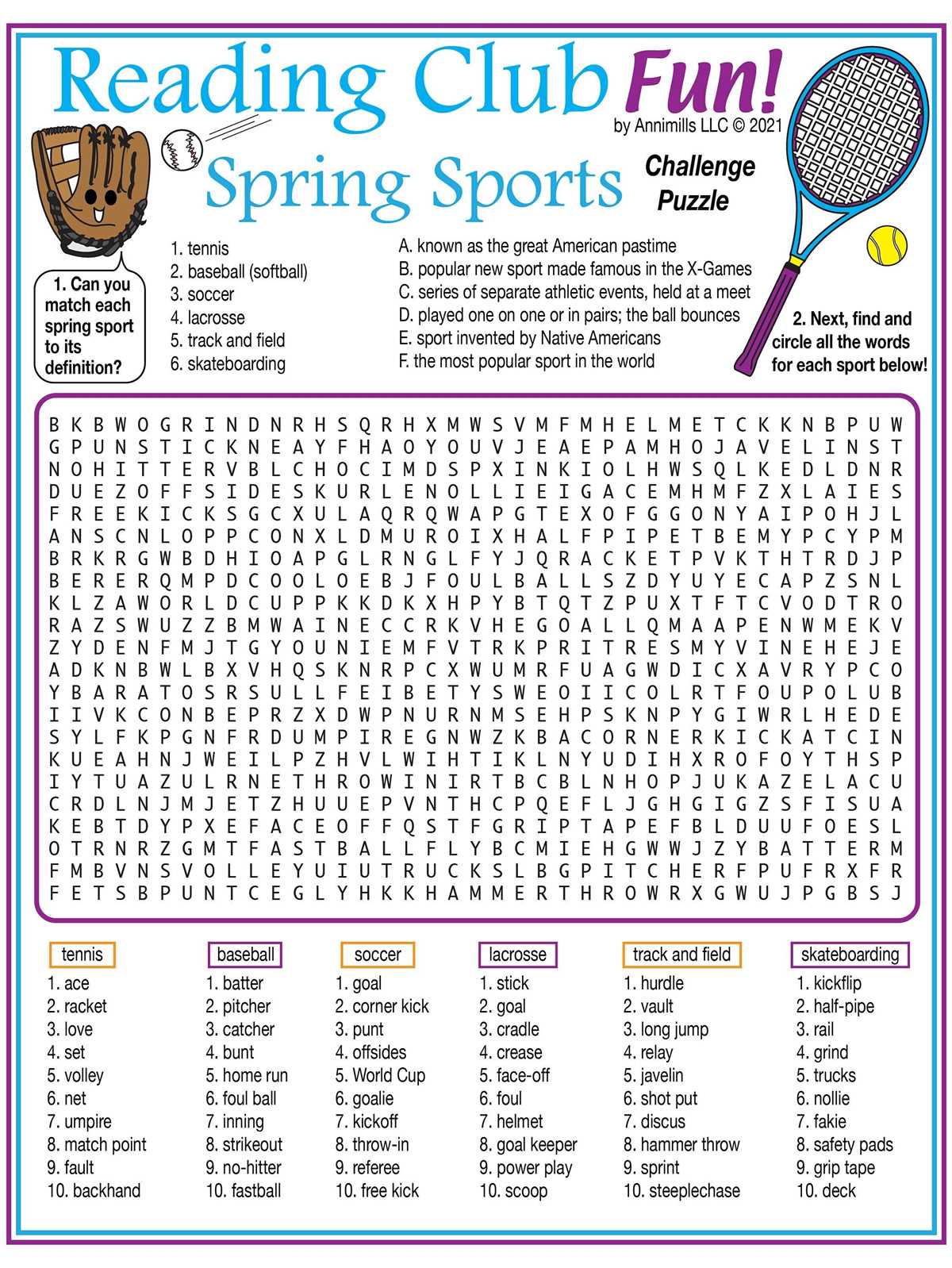 sports word search free printable