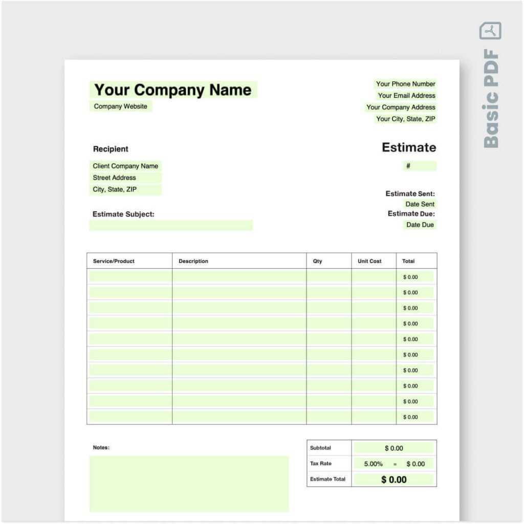 free printable cleaning estimate forms