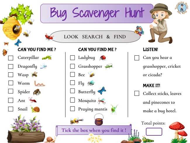 bug scavenger hunt printable
