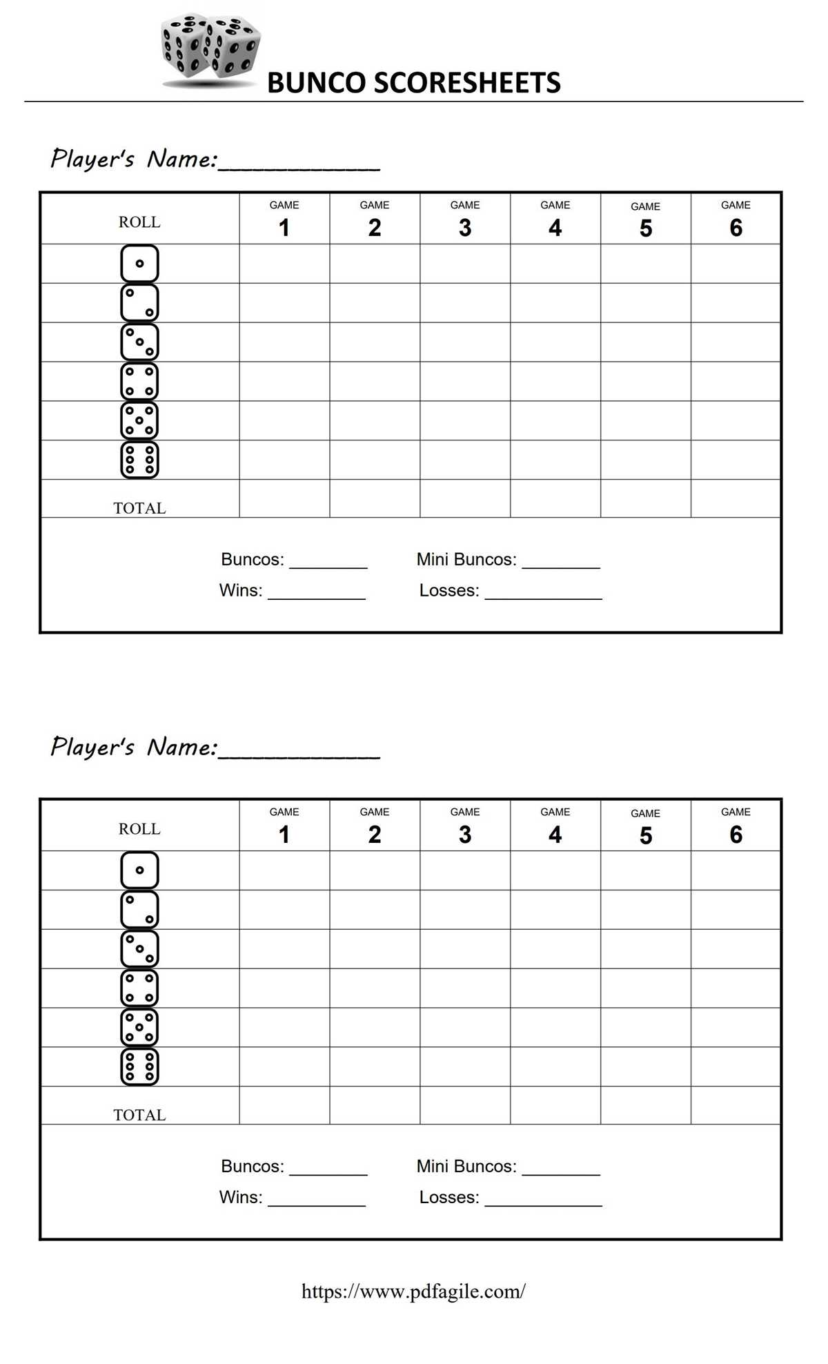 bunco cards free printable