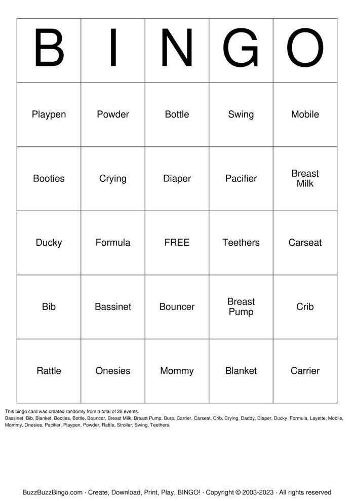 downloadable 50 free printable baby bingo cards