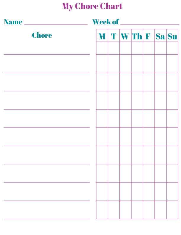 chore charts printable