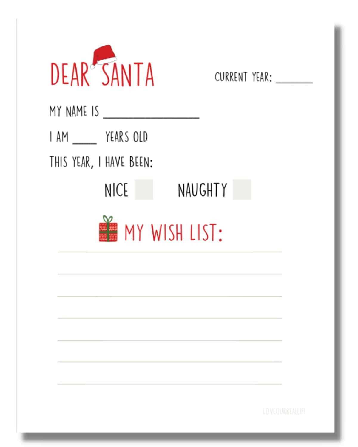 christmas list for santa printable