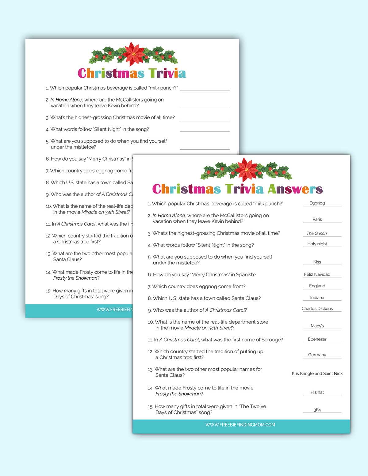 christmas trivia and answers printable