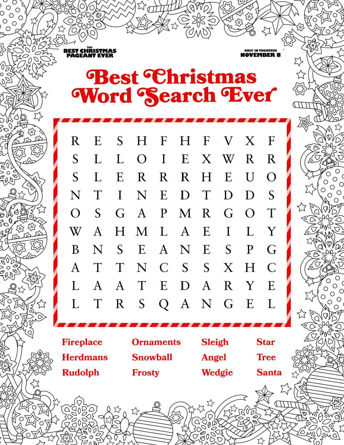 christmas word search free printable