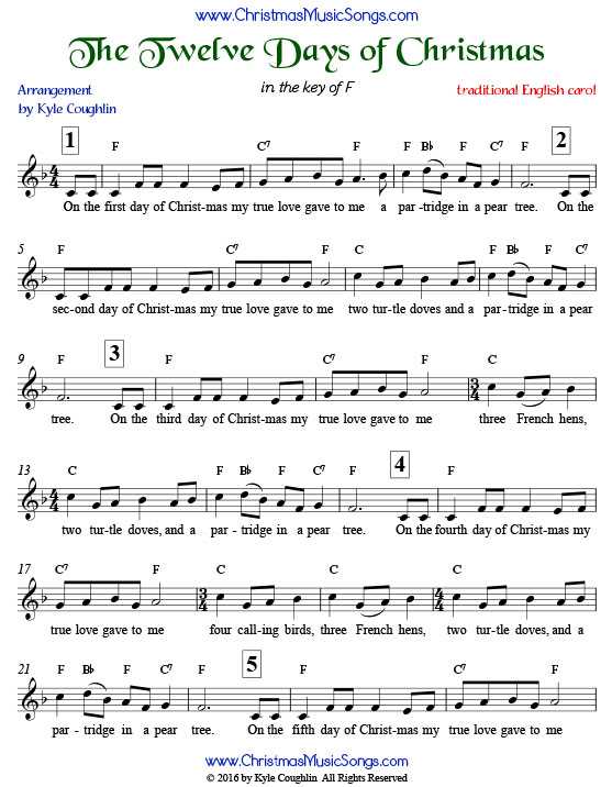 lyrics for the twelve days of christmas printable