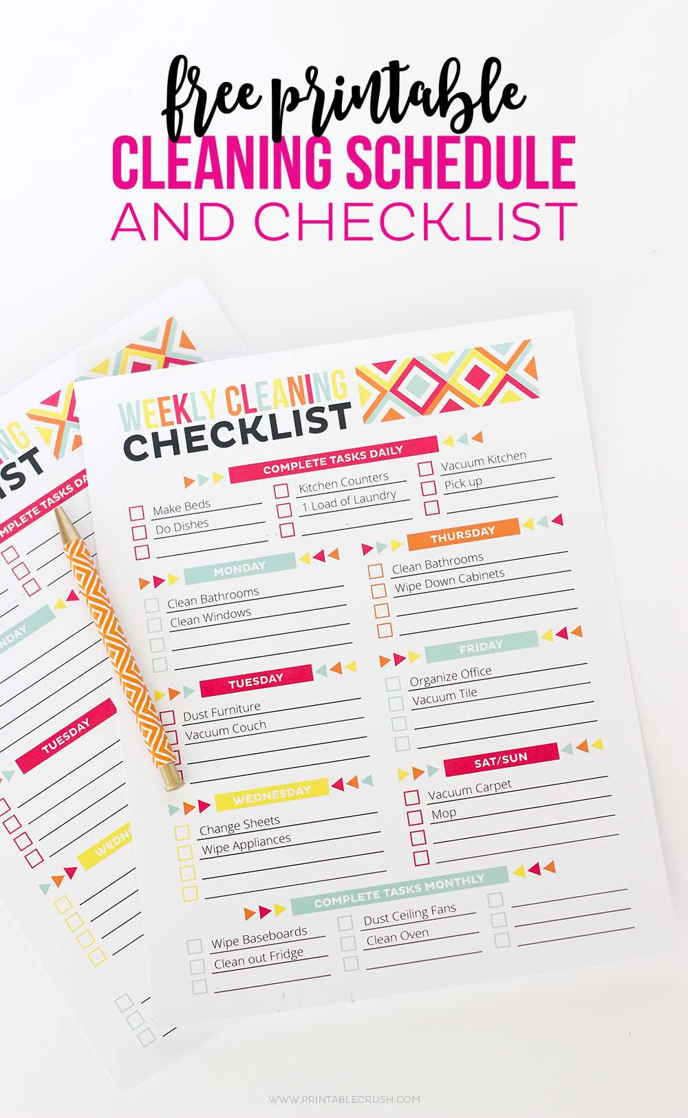 cleaning schedule printable free