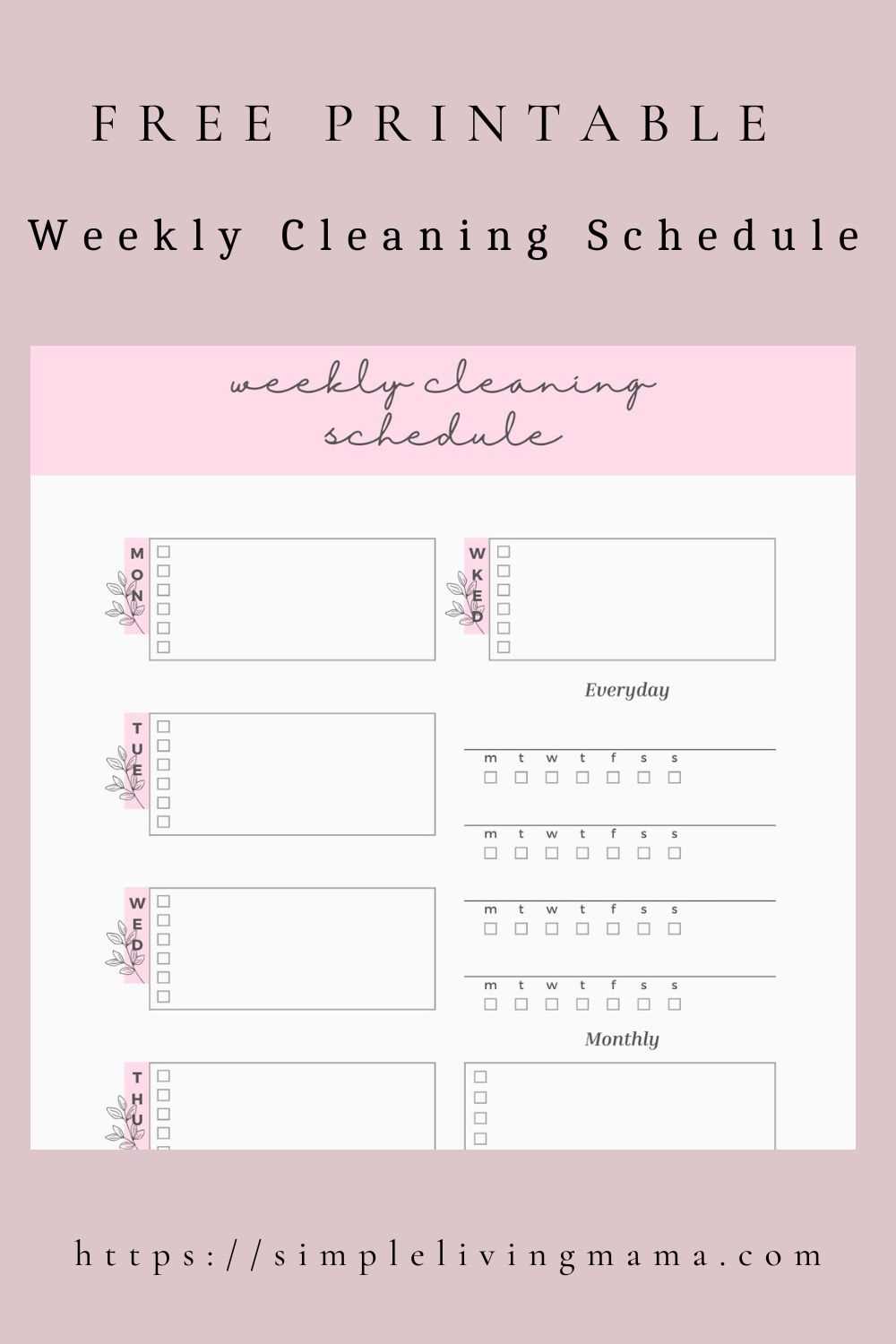 cleaning schedule printable free