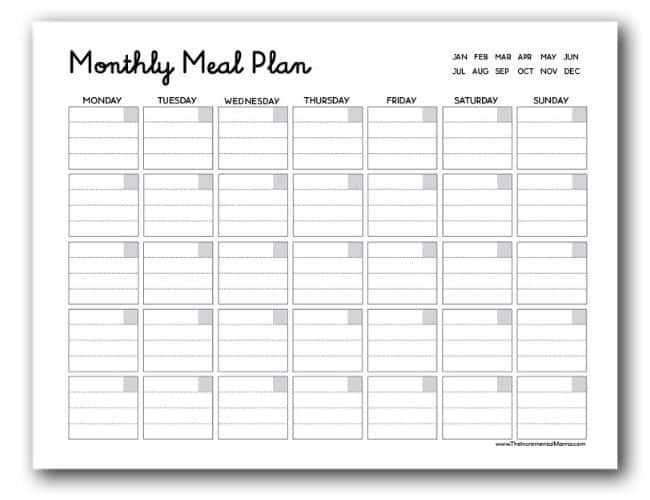 weekly meal planner printable template