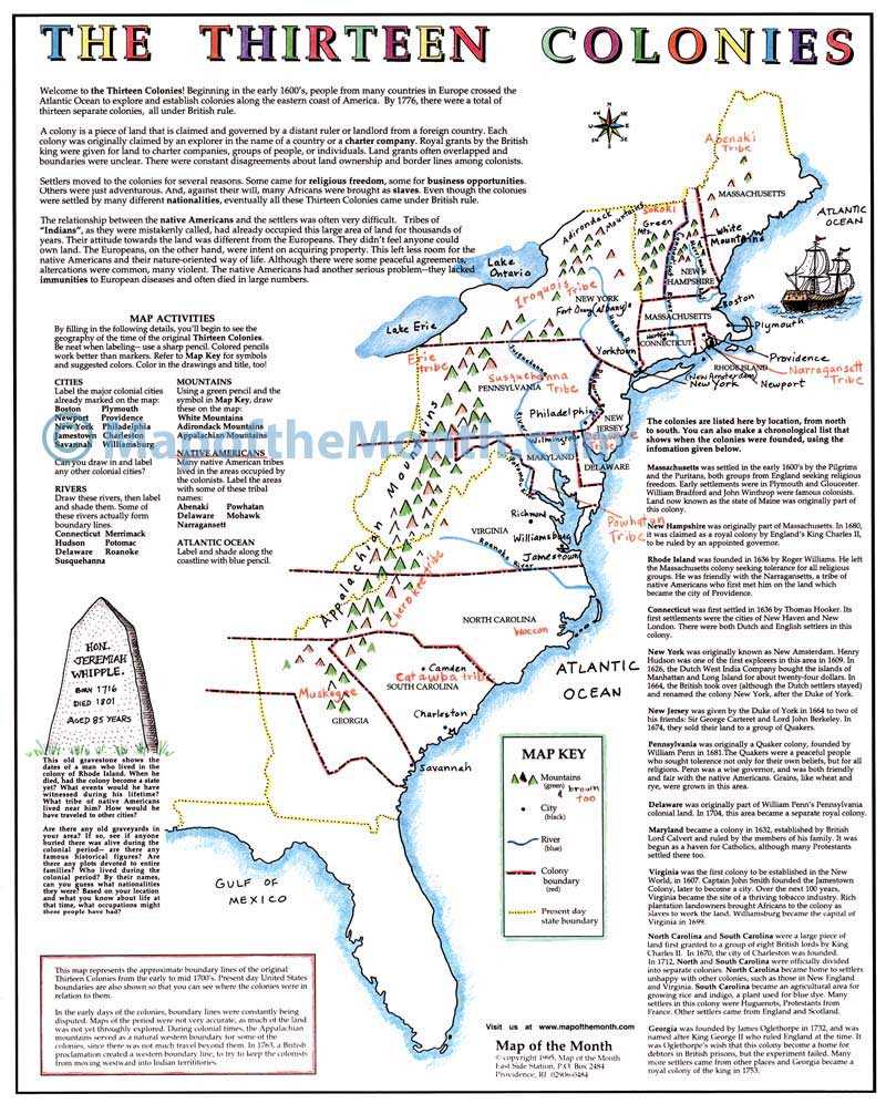 map of the thirteen colonies printable