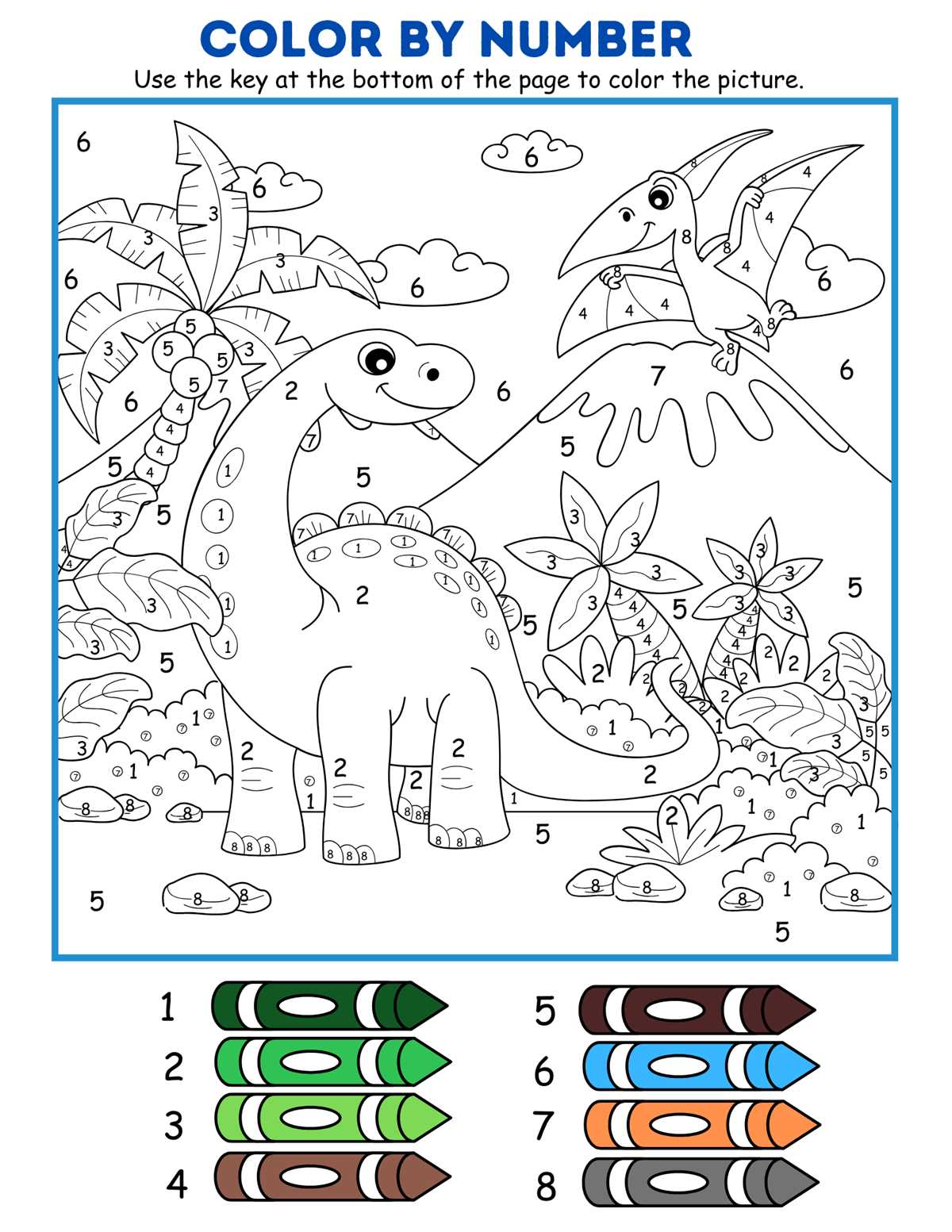 color by number dinosaur printable