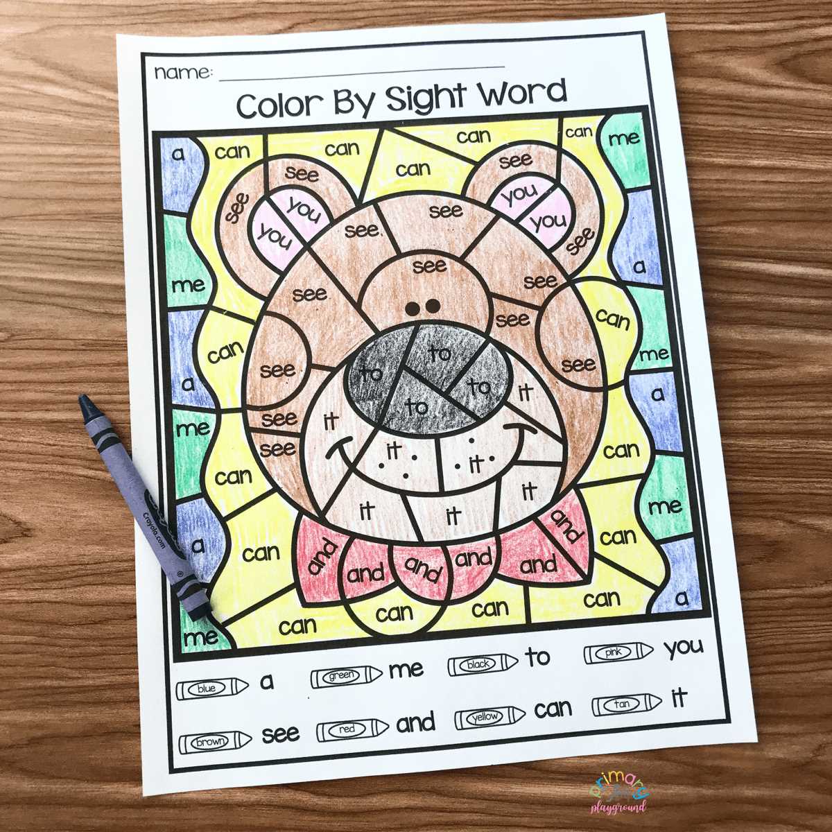 color by sight word printables