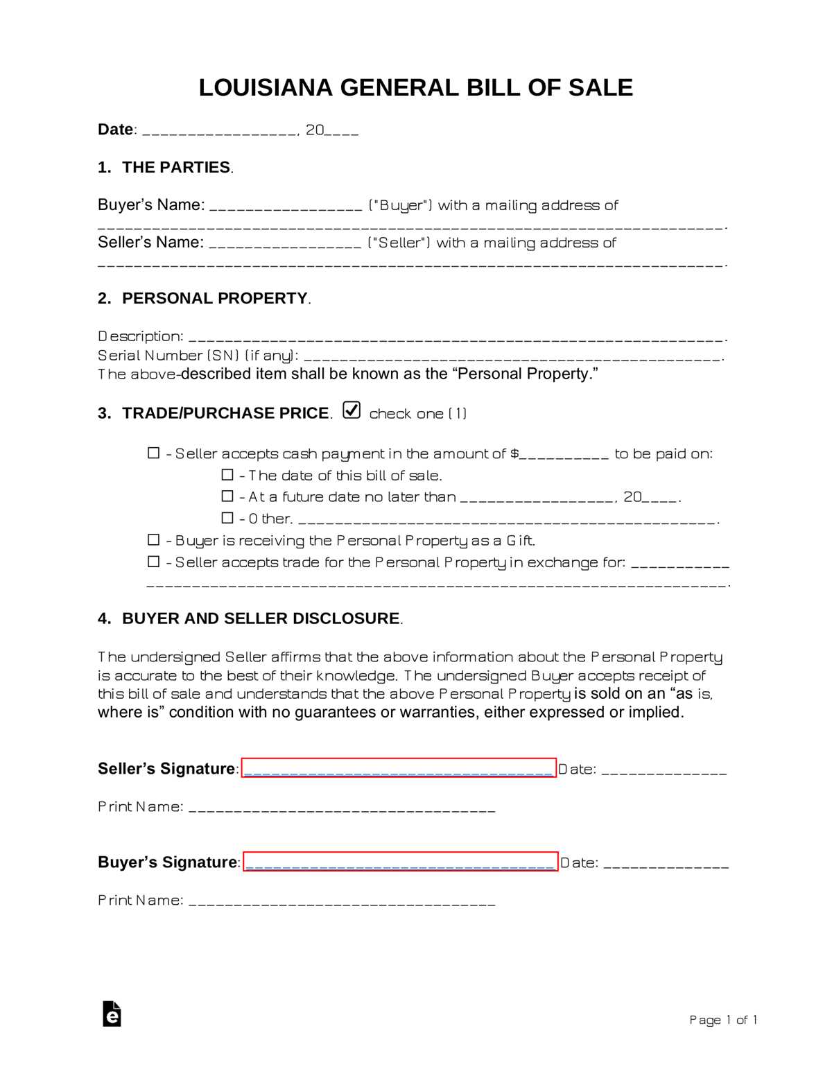 printable bill of sale louisiana