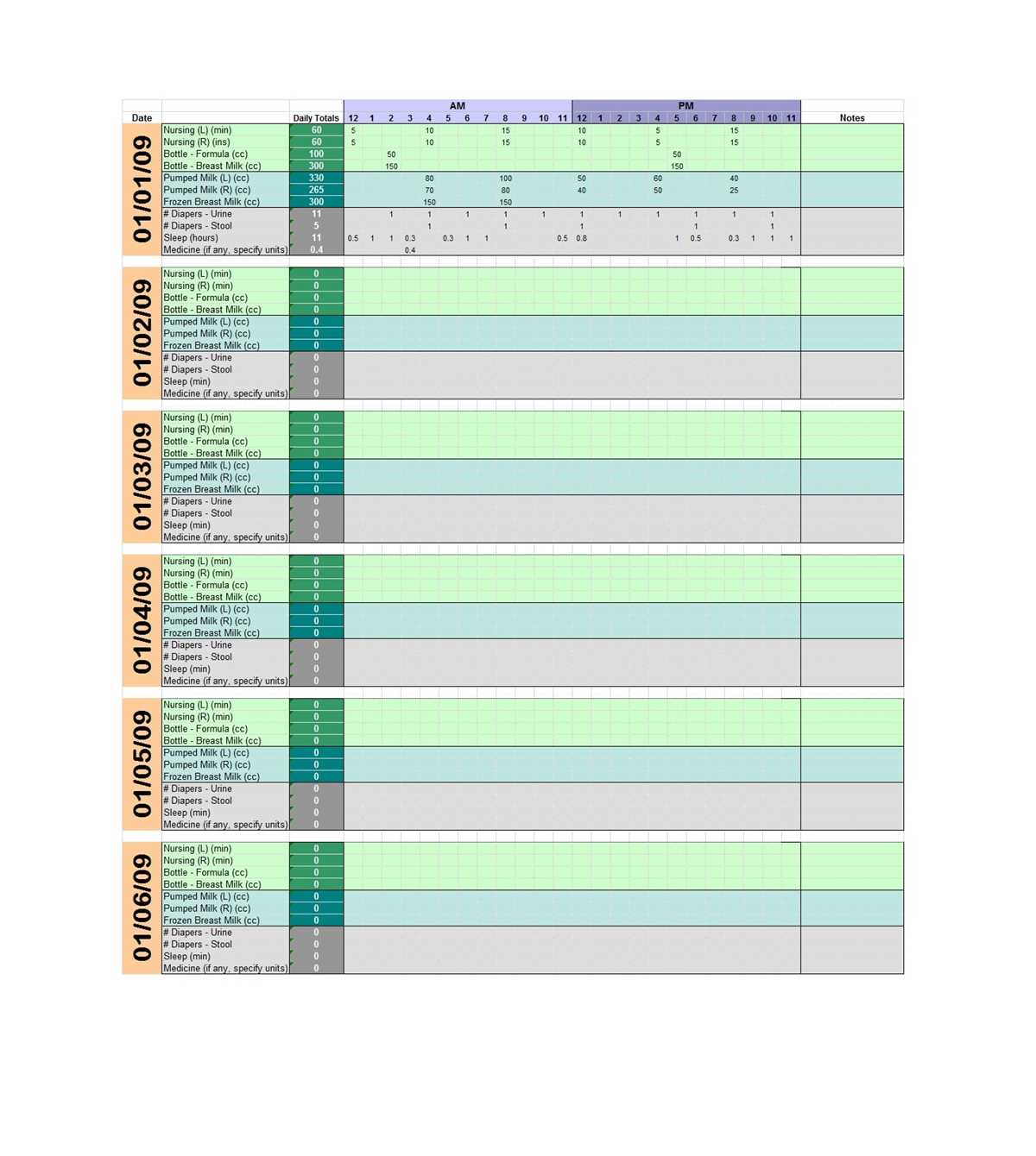 printable infant feeding log