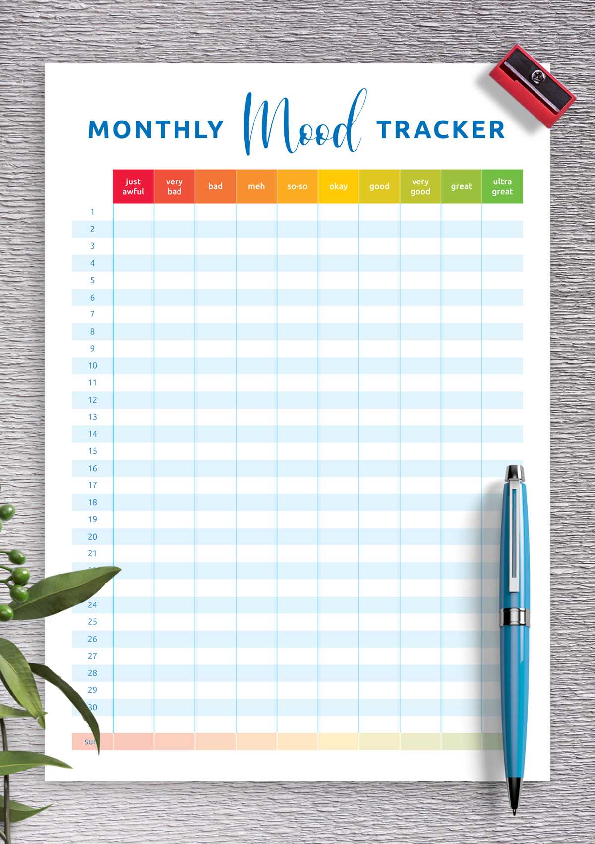 daily mood tracker printable