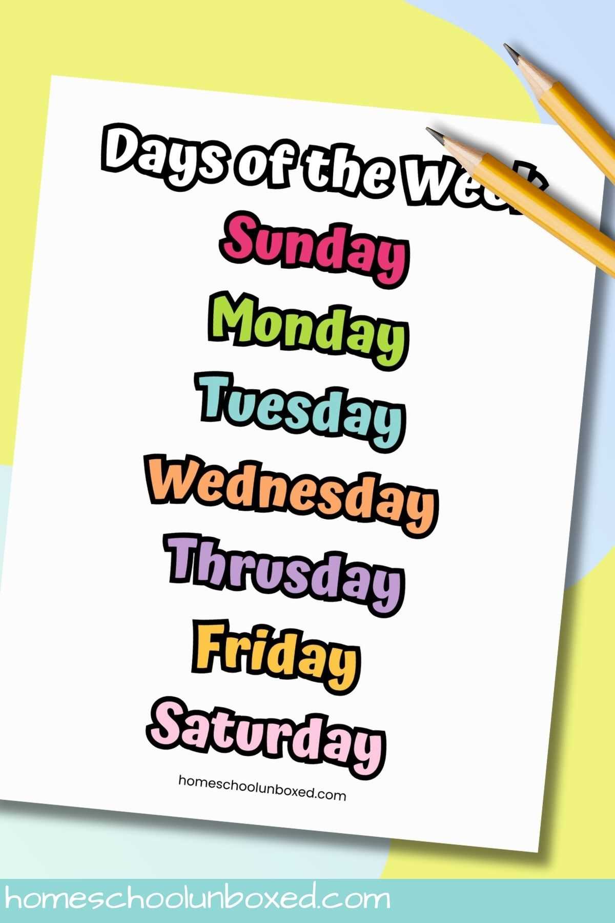days the week printable