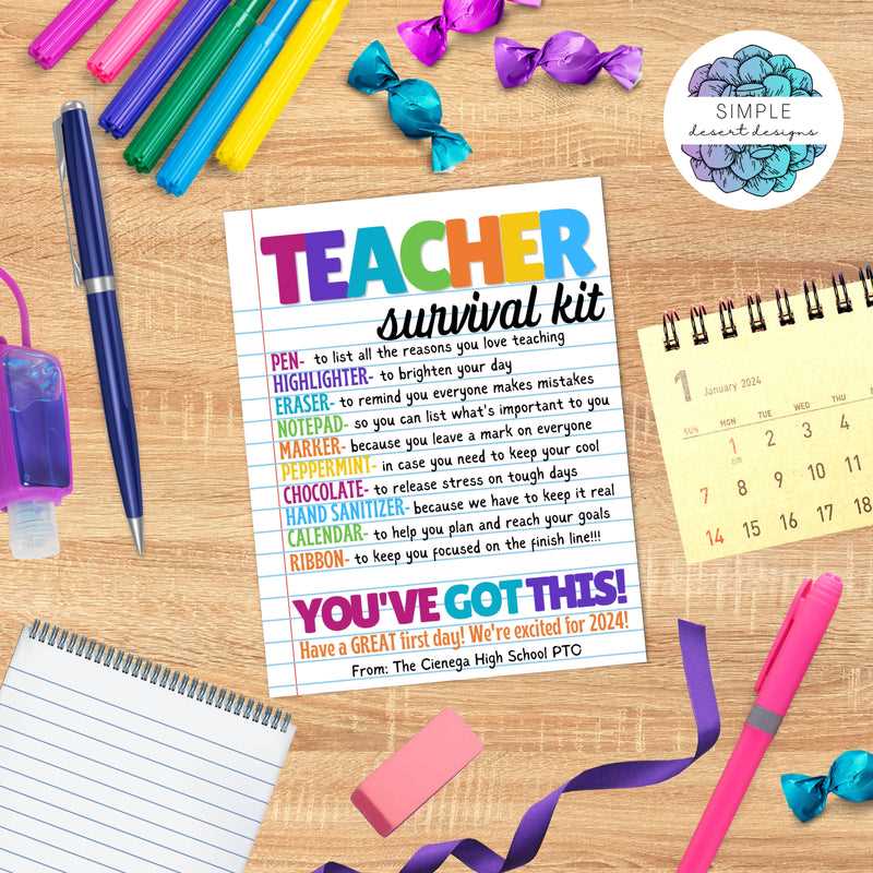 printable teacher survival kit