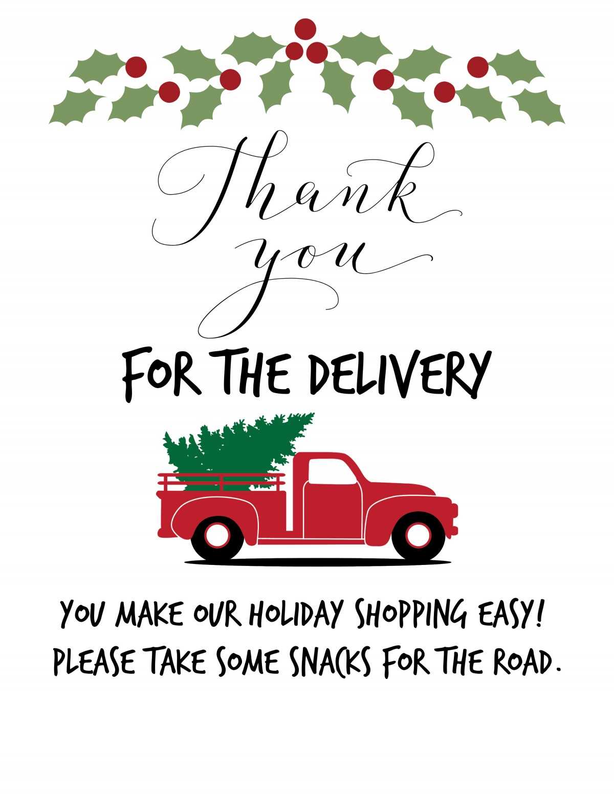 delivery driver thank you sign printable