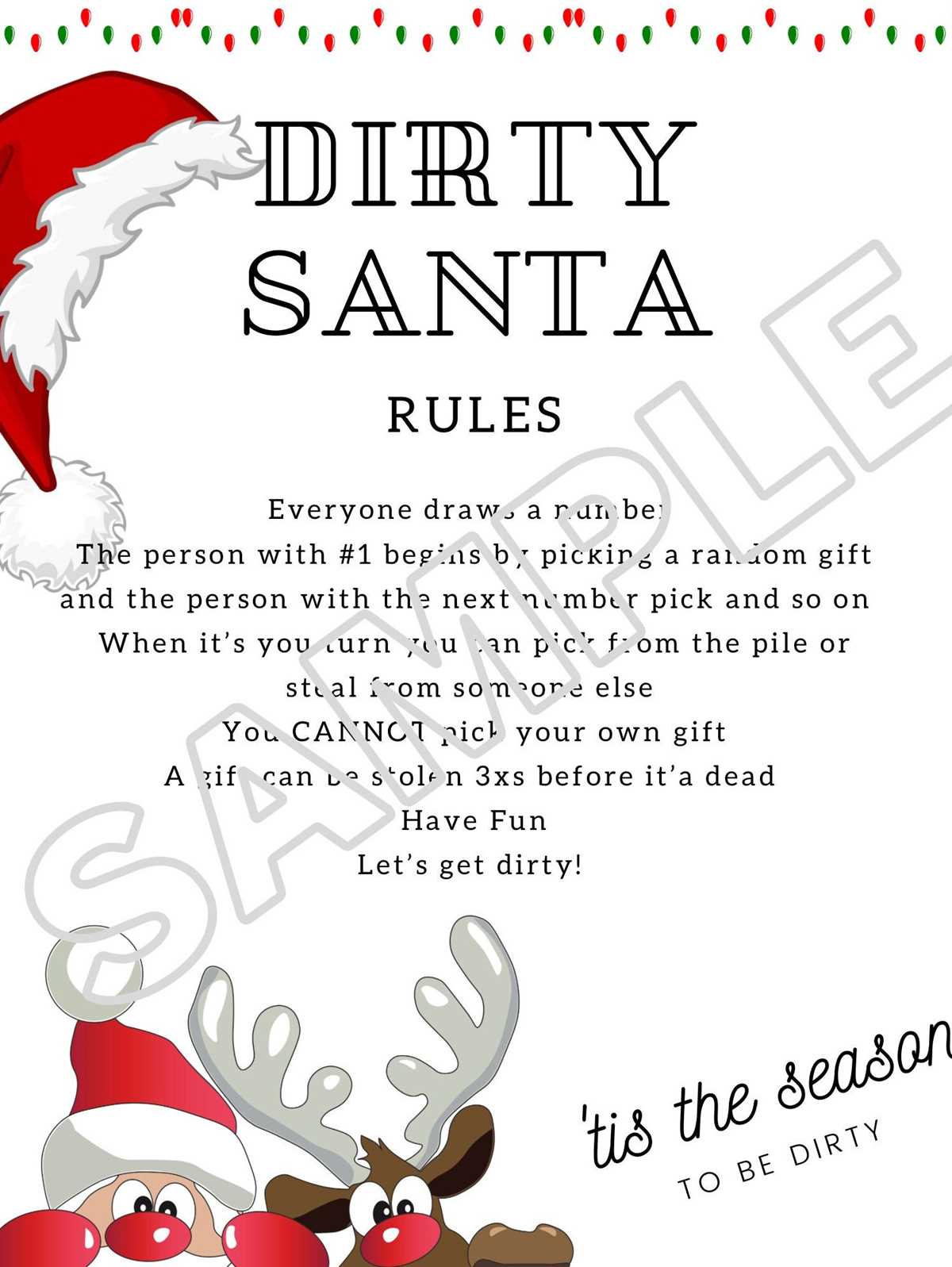 dirty santa rules printable