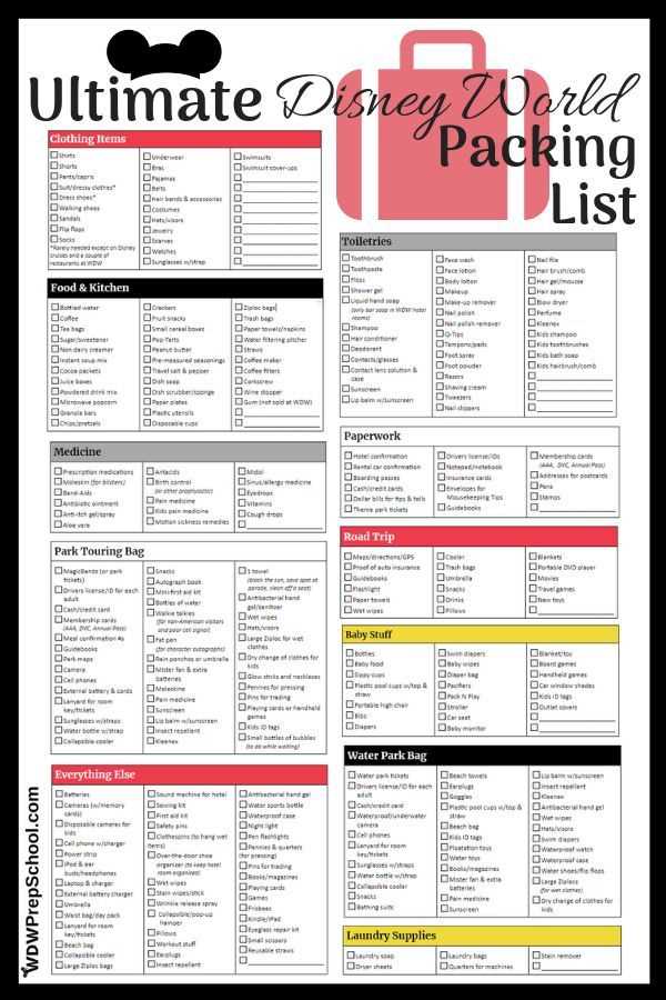 disney packing list printable