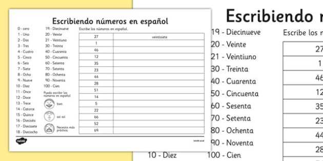 numbers in spanish 1 100 printable