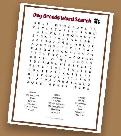 dog word search printable