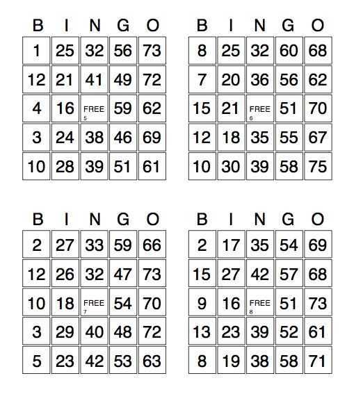 number bingo printable