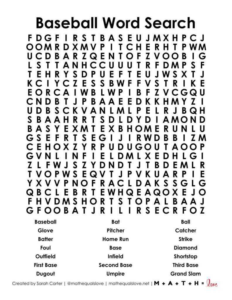 baseball word search printable