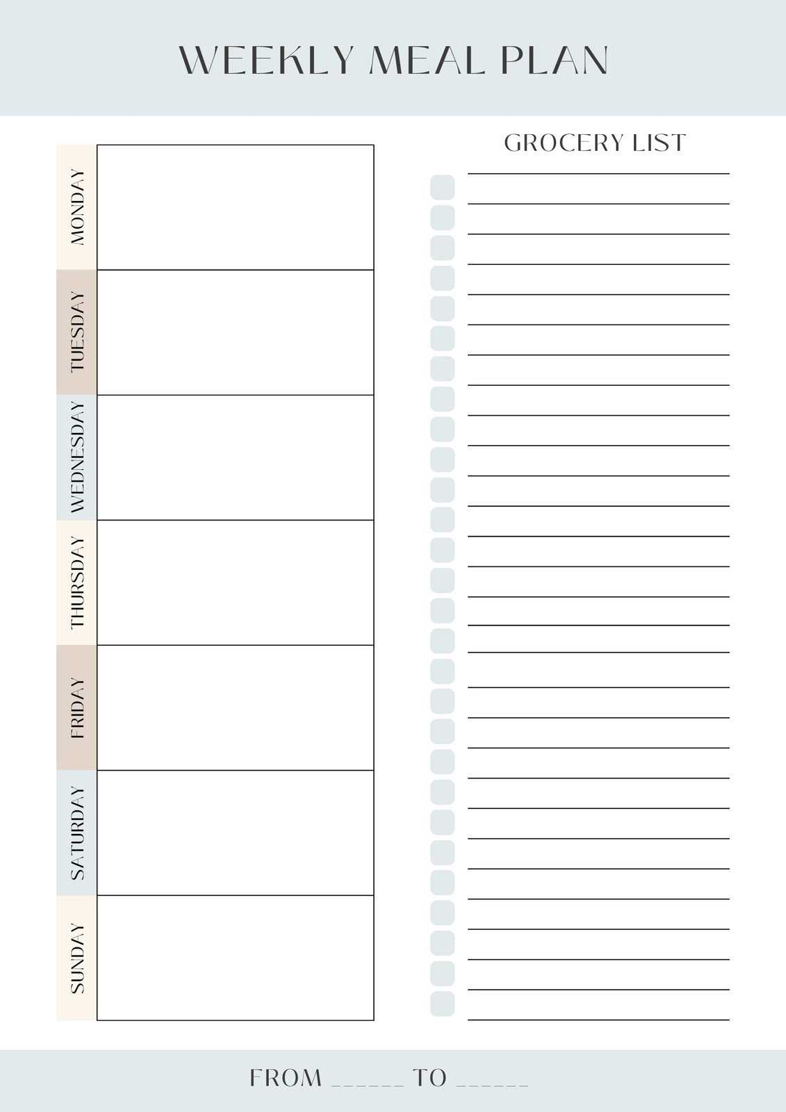 free printable meal planning template