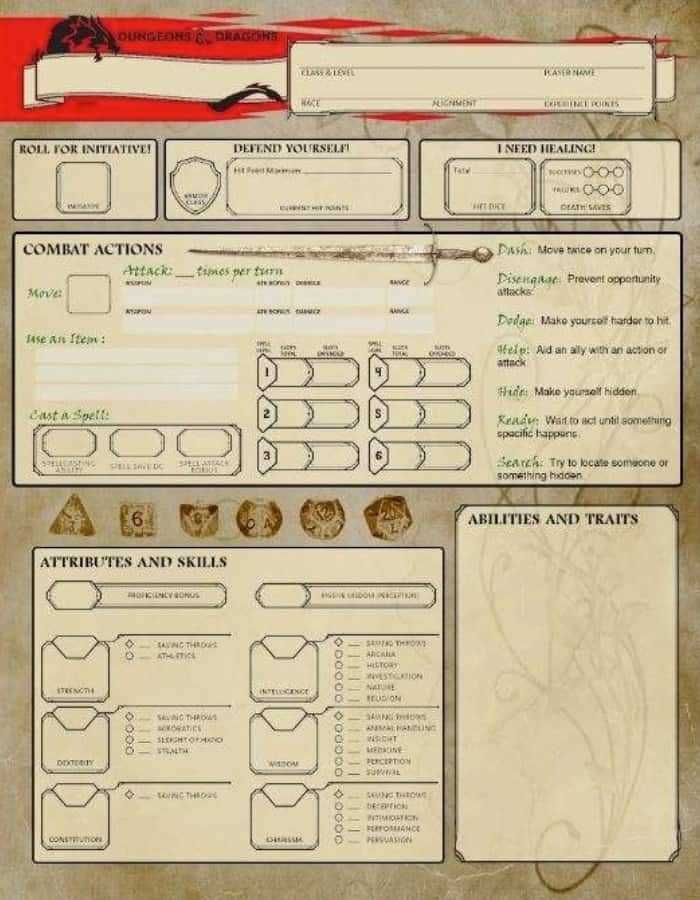 dungeons and dragons character sheet printable