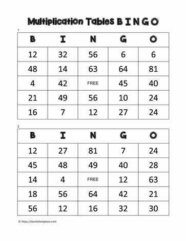 free printable multiplication bingo