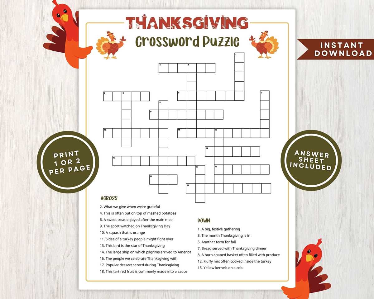 thanksgiving printable crossword puzzles