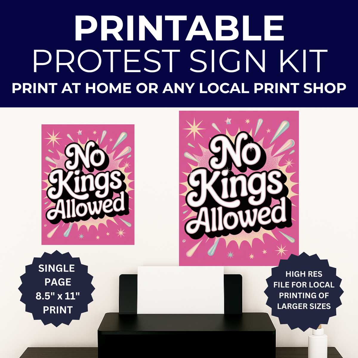 free printable no kings protest signs