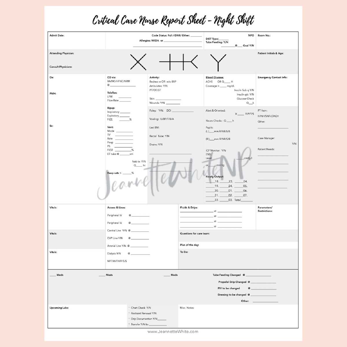 icu report sheet printable